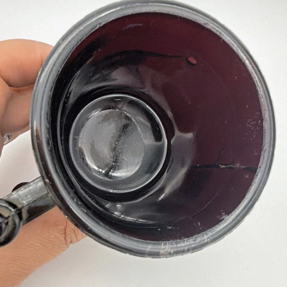 Antique EAPG Black Amethyst Glass Child's Mug Stein Embossed Dog Retriever